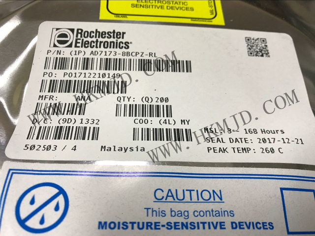 AD7173-8BCPZ：8/16通道、31.25kSPS、24位Σ-Δ型ADC