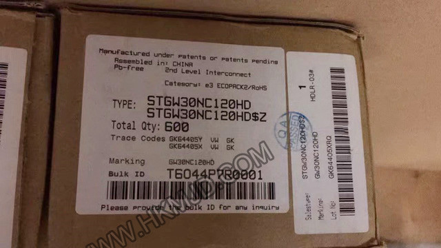 ST TO-247-3 | STGW30NC120HD：N溝道1200 V、30 A超快PowerMESH IGBT